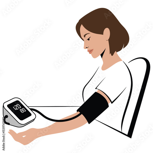 Woman Measuring Blood Pressure at Home