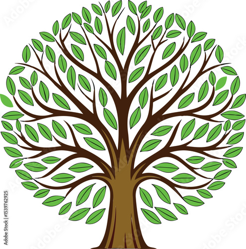 A stylized, circular graphic of a healthy, full-bodied tree, bursting with vibrant green leaves.