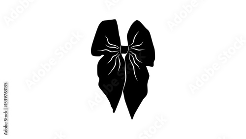 Eyelet Embroidered Bow Barrette Clip, black isolated silhouette