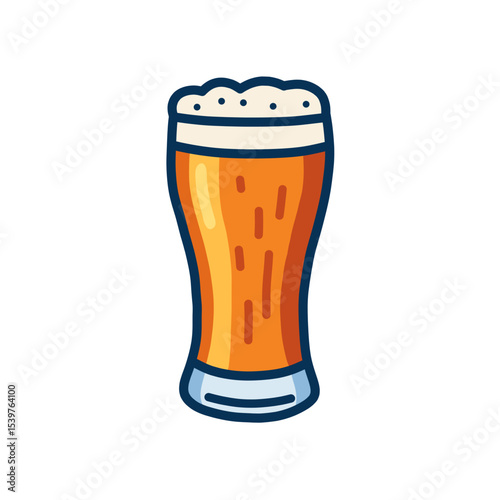 Stylized Beer Glass Illustration with Frothy Head and Orange Brew, Isolated on White Background
