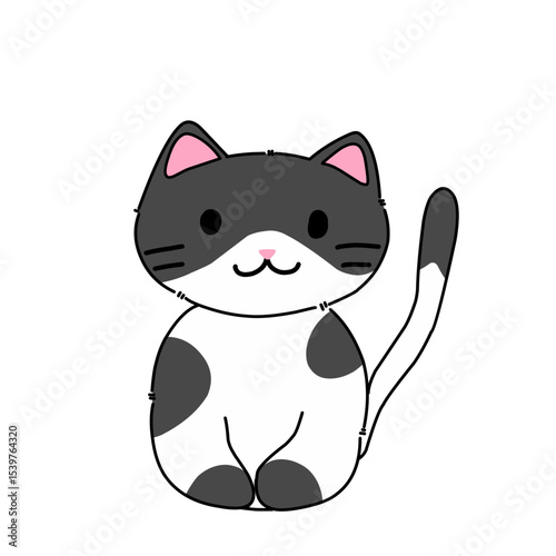 Illustration of a white black cat