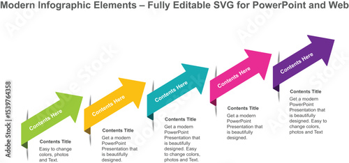 5-Step Diagonal Arrow Progress Diagram for PowerPoint Presentation. Fully editable vector SVG file compatible with PowerPoint, Illustrator, and most vector-based applications.
