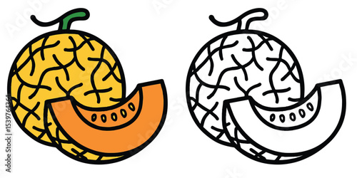 Coloring book of a melon with a wedge cut out, on white background outline vector illustration