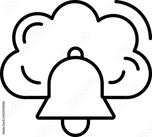 Cloud icon with bell symbol represents cloud notifications, indicating alerts or updates from cloud services. simple line design suggests modern digital communication