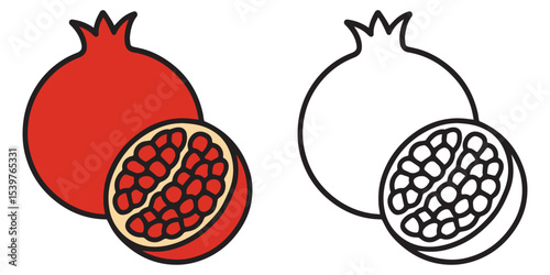 Coloring book of a pomegranate opened with seeds showing on white background line art vector illustration