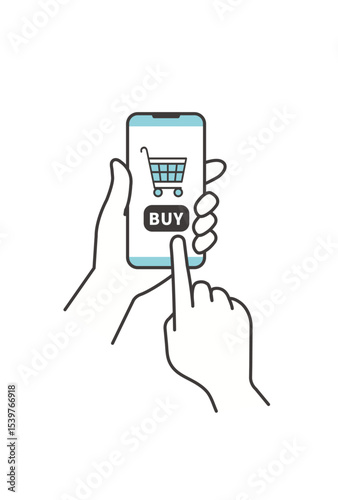 スマートフォンで商品を購入するシンプルなイラスト（買い物・ECアプリ）