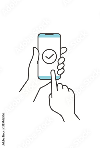 スマートフォン操作と確認完了を示すシンプルなアイコン風イラスト