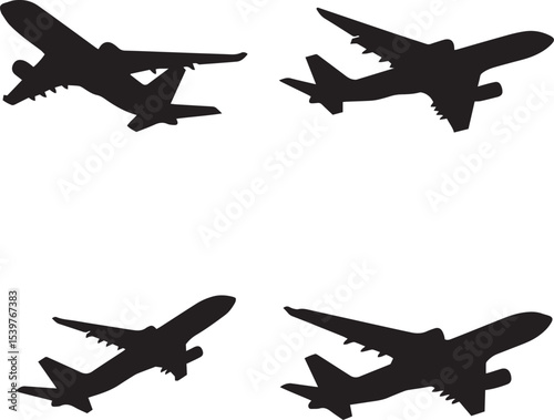 Airplane Silhouette Icons Collection. Jet Aircraft Vector Set