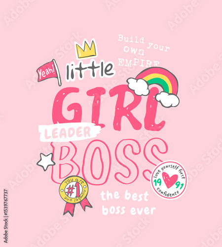 girl boss slogan with colorful cute icons for girls fashion print