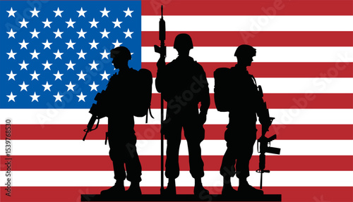 Happy Veterans Day. November 11.American soldier silhouette with flag, Veterans Day respect vector