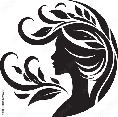 Elegant female silhouette with floral flowing hair in vector style – perfect for beauty salons, haircare branding, spa logos, and feminine designs.

