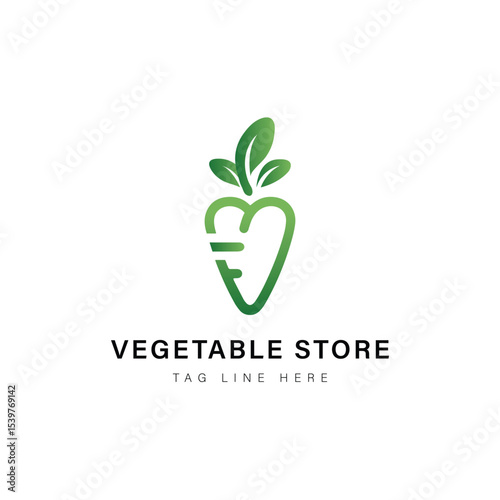 Healthy Vegetable Logo: a vibrant logo for a vegetable store, using creative visual elements, with the outline of a carrot. Designed in a modern vector art style