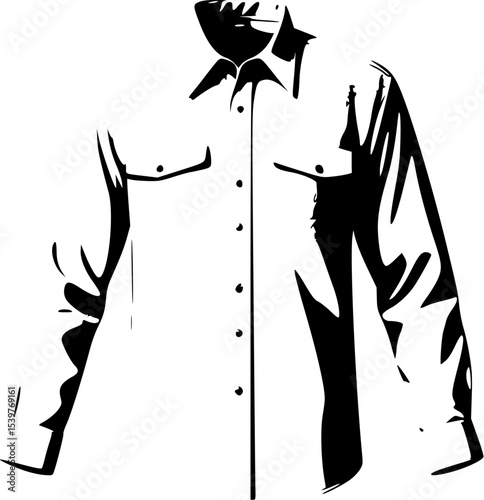 Western Style Shirt Vector Illustration – Black and White Line Art
