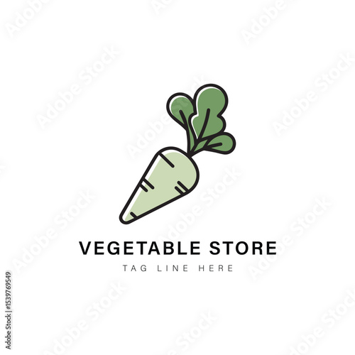 Green Carrot Symbol: A modern illustration of a green carrot vegetable with leaves, perfect for a store. This simple design evokes freshness and natural produce appeal.