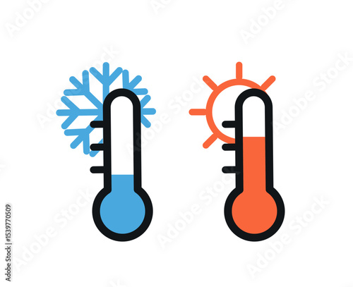 Hot and Cold Themperature icon. Clipart image isolated on white. Blue and red thermometer icons. Temperature icon