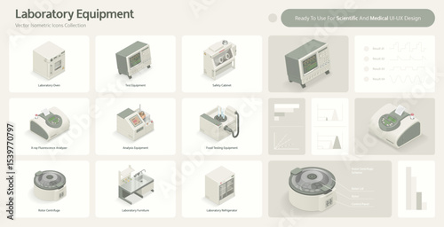 Laboratory Equipment Vector Isometric Icons Collection. Ready to use for scientific and medical design.