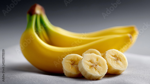 Perfectly ripened banana with brown specks and sliced pieces, ideal for healthy eating and fruit visuals,banana, ripe fruit, healthy food, tropical fruit, vegan snack, breakfast ingredient, banana 

