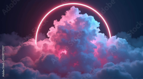 Beautiful rainbow in the bright, cloudy sky with sun rays at night