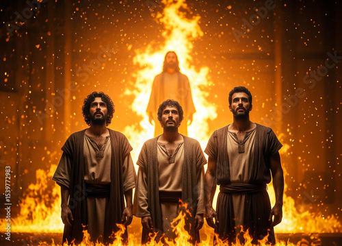 Shadrach, Meshach, and Abednego in the Fiery Furnace – Mysterious Fourth Figure in the Fire – Old Testament Christian Art