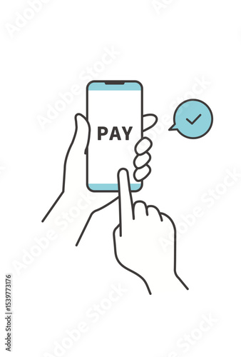 スマートフォンで支払いを完了するイラスト（キャッシュレス決済・モバイルペイ）