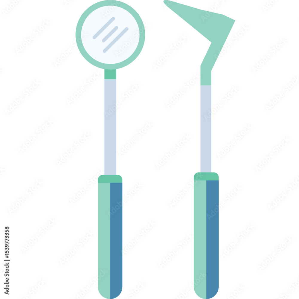 dental mirror and dental probe vector flat illustration dental mirror and dental probe vector flat illustration