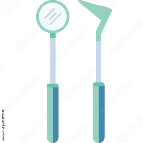 dental mirror and dental probe vector flat illustration