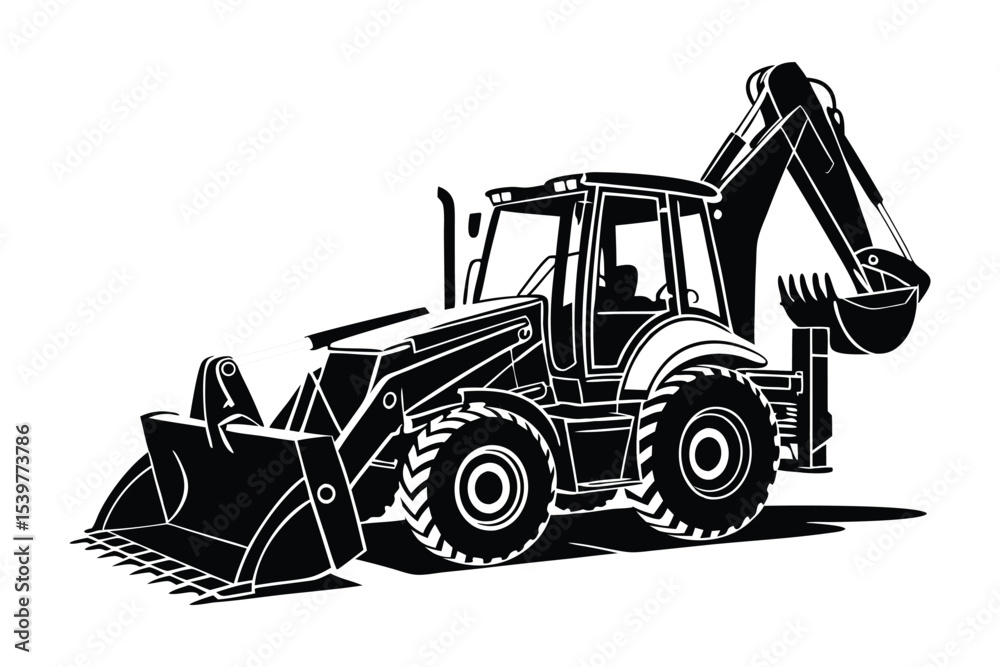 Naklejka premium Backhoe Loader Vector Icon, for Construction and Heavy Equipment Industry On White Background 
