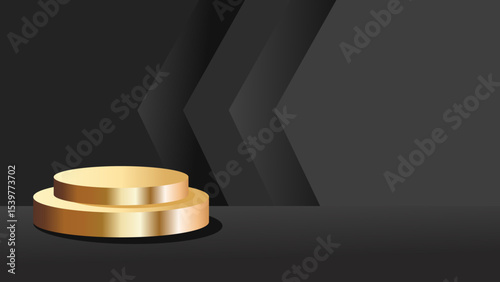 gold product mockup scene with abstract  black background background, template, banner– vector illustration