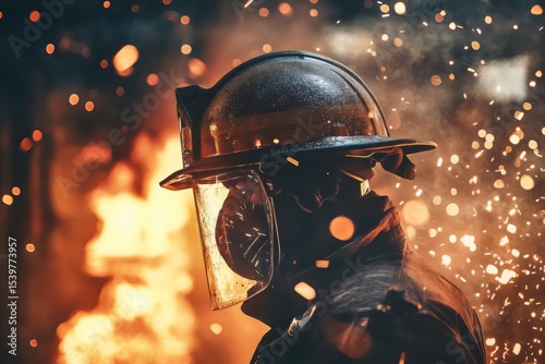 Firefighter in full gear closeup photo