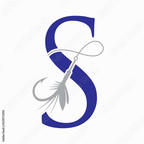 Fishing Logo On Letter S Concept With Fishing Hook And Fishing Lure Symbol