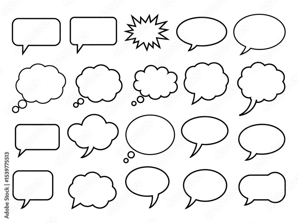 Fototapeta premium Collection of Black Outline Speech Bubbles and Thought Bubbles