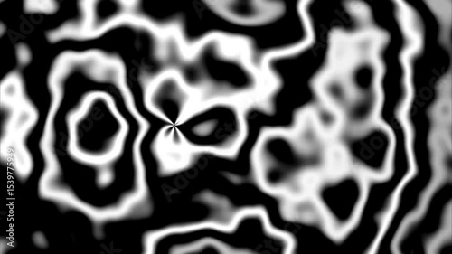  Hypnotic Black and White Liquid Marble Animation with Flowing Curved Lines and Abstract Whirlpools Featuring Smooth Transitions and Glossy Surreal Liquid Metal Textures