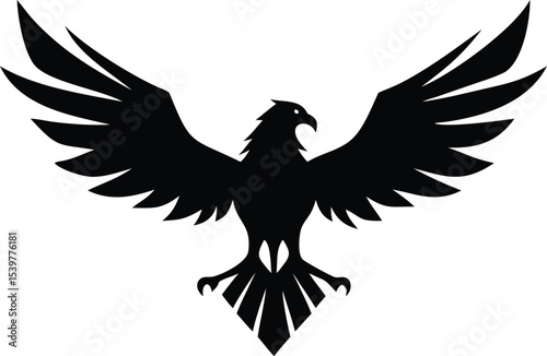 Black Eagle Silhouette Icon Wings Spread Majestic Bird of Prey Powerful Flight Graphic Design Element Vector Illustration