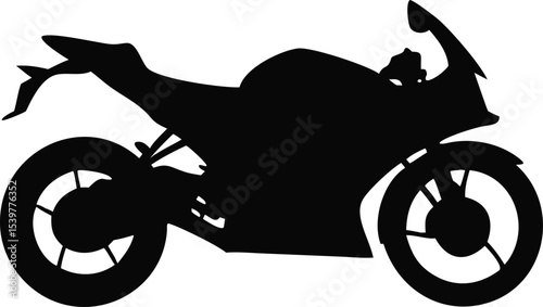 Black Silhouette of a Modern Sportbike Motorcycle Side View Detailed Illustration Two Wheels Powerful Engine Fairing Design
