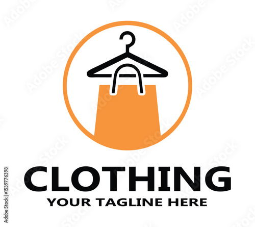 Hanger Logo with Orange Swirl for Clothing Brand and Laundry Service On White Background
