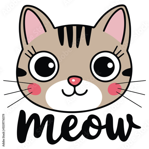 cute kitty mess meow slogan isolated vector