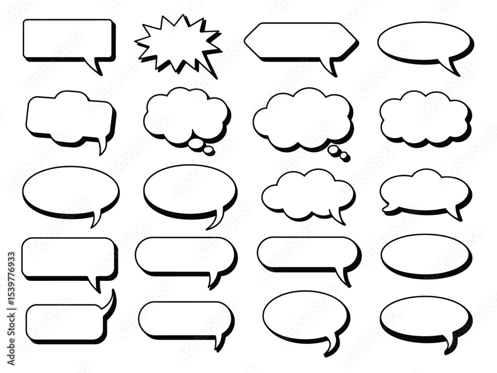 Obraz premium Collection of Black Outline Speech Bubbles and Thought Bubbles
