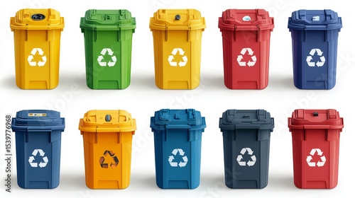 Colorful Recycling Bins Displayed in Neat Arrangement for Waste Management