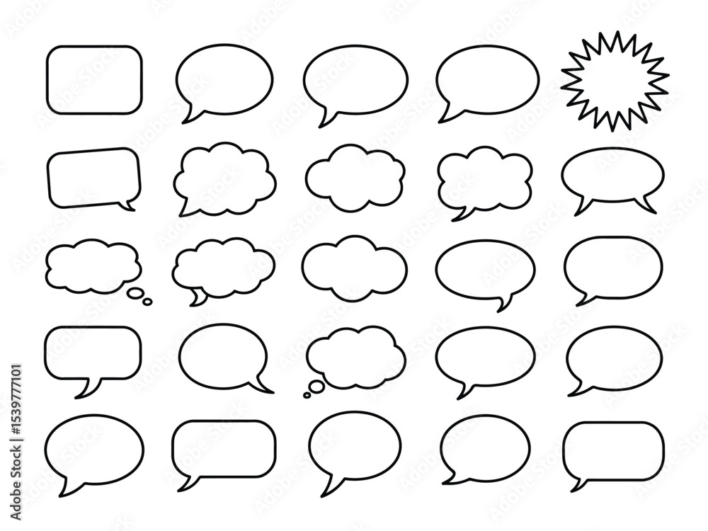 Fototapeta premium Collection of Black Outline Speech Bubbles and Thought Bubbles