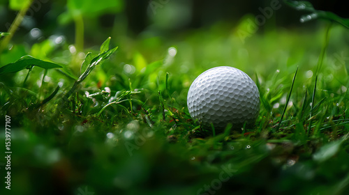 Golf Ball Resting in Lush Green Grass isolated on transparent background