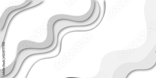 Abstract flowing wave layers in grayscale with soft shadows create a modern 3D paper-cut effect. Use as a minimalistic background for design, technology, or corporate presentation themes.