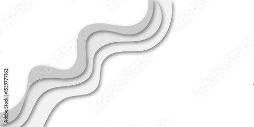Abstract flowing wave layers in grayscale with soft shadows create a modern 3D paper-cut effect. Use as a minimalistic background for design, technology, or corporate presentation themes.