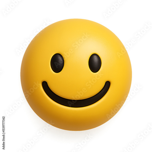 3D yellow smiley face emoji with black eyes and curved smile isolated