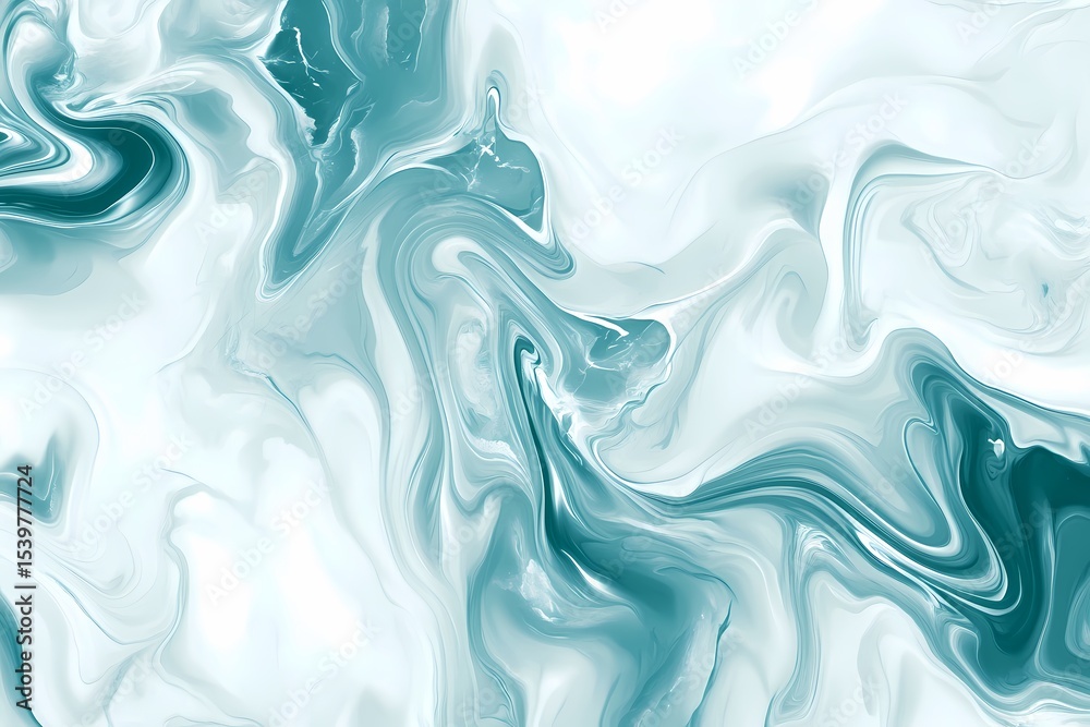 Obraz premium Soft teal and white marble texture with fluid-like patterns swirling together forming a harmonious elegant abstract art piece 