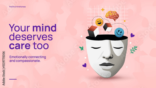 Mental Health Awareness Illustration - Self-Care, Compassion, and Emotional Healing Concept