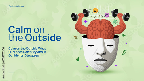 Emotional Masking – Calm Appearance vs Inner Turmoil Mental Health Concept Illustration