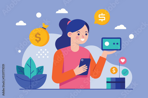 Financial Management Illustration, online banking concept
