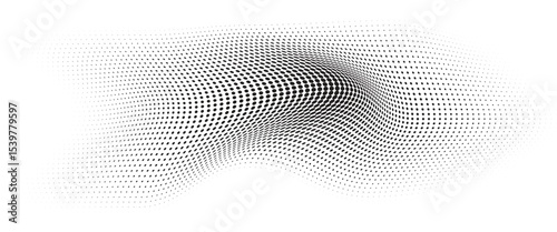 Flowing Wave Dot Halftone Pattern: Curve Gradient Shape on Transparent Background. Suitable for AI, Tech, Network, Digital, Science, and Technology Themes.