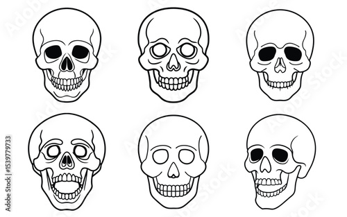 Human Skull Outlines Set, bundle of human skulls