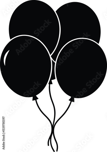 Minimal black silhouette of festive party balloons with string